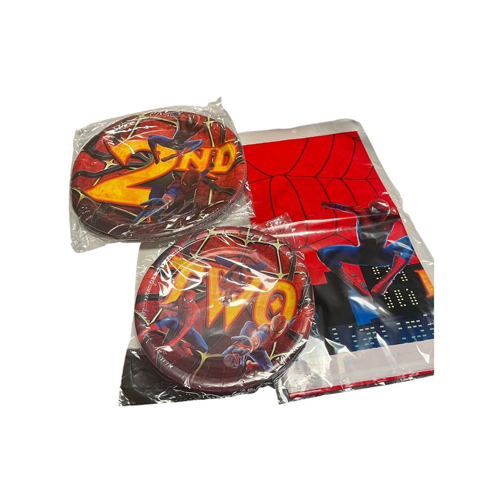 Spiderman 2nd Birthday Supplies Plates Tablecloth Superhero